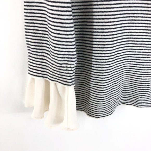 Ann Taylor LOFT Womens Sweater Boat Neck Ruffle Sleeve Striped Black White L - Picture 3 of 5